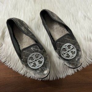 Tory Burch Size 5 Taupe Gray‎ Velvet Billy Quilted Slippers
